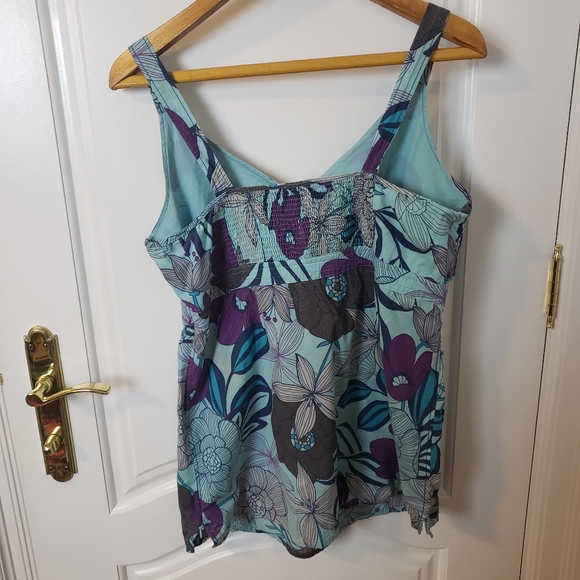 Esprit Floral Tank Top Blouse Tie Waist Crossover - Picture 4 of 8